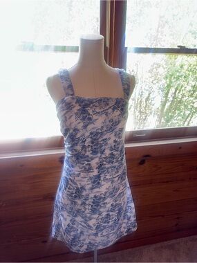 Abercrombie & Fitch White and Blue Toile Mini Dress